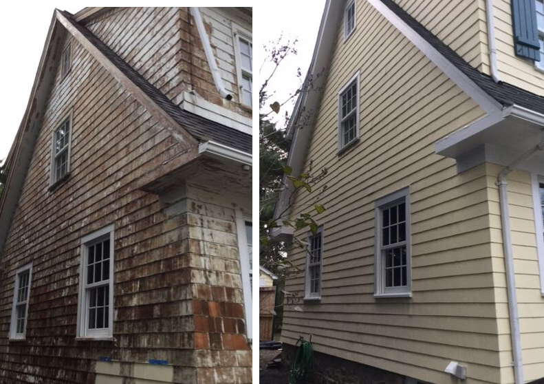 before and after images of a house in Pittsburgh Pennsylvania that has been painted. 